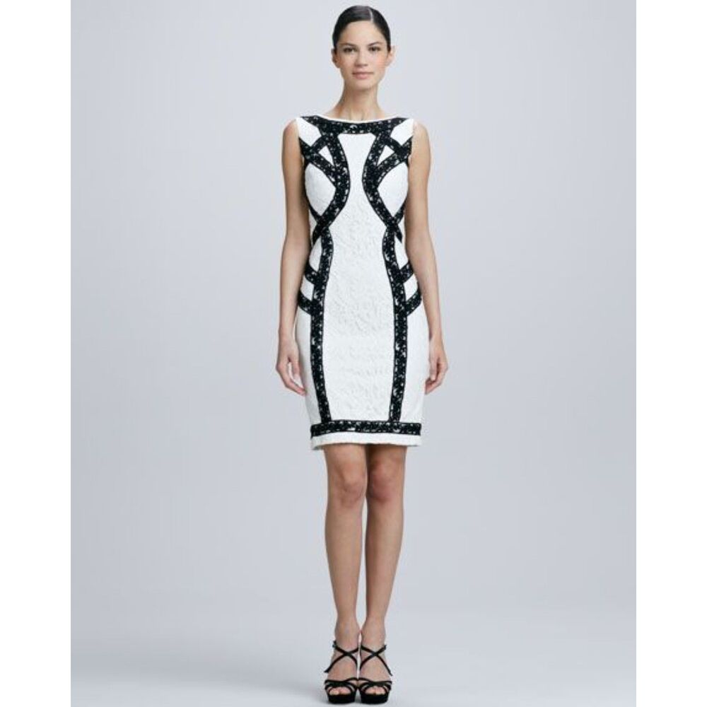 Tadashi Shoji Lace Dress Women's 4 Ivory White Black Cocktail Party Sleeveless